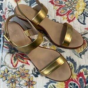 Kate Spade Gold & nude leather sandals wedge heel 9 M gorgeous